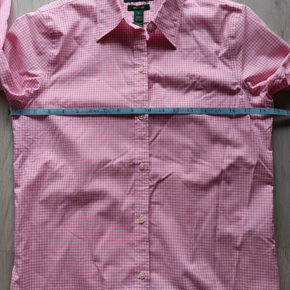 Lauren Ralph Lauren Cotton Gingham Plaid Button Down Shirt Pink White Small - Picture 9 of 12